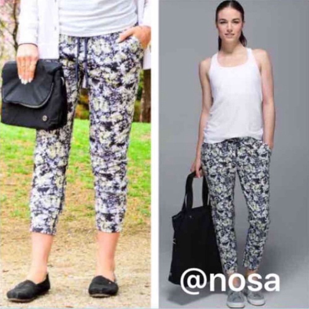 Lululemon Jet Crop Slim Crosscourt Petal Black Clarity Yellow Size 4